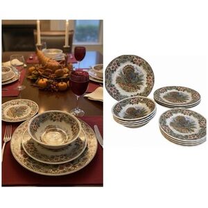 VTG Churchill Queen's Myott Factory Thanksgiving  Turkey 12 Piece Dinnerware Set